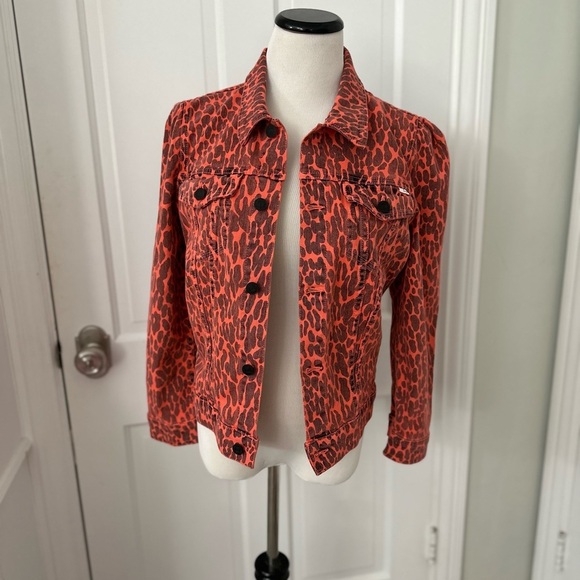 NWT MOTHER Puffy Bruiser Scooter Radioactive Paws Leopard Orange denim Jacket M - Picture 16 of 16